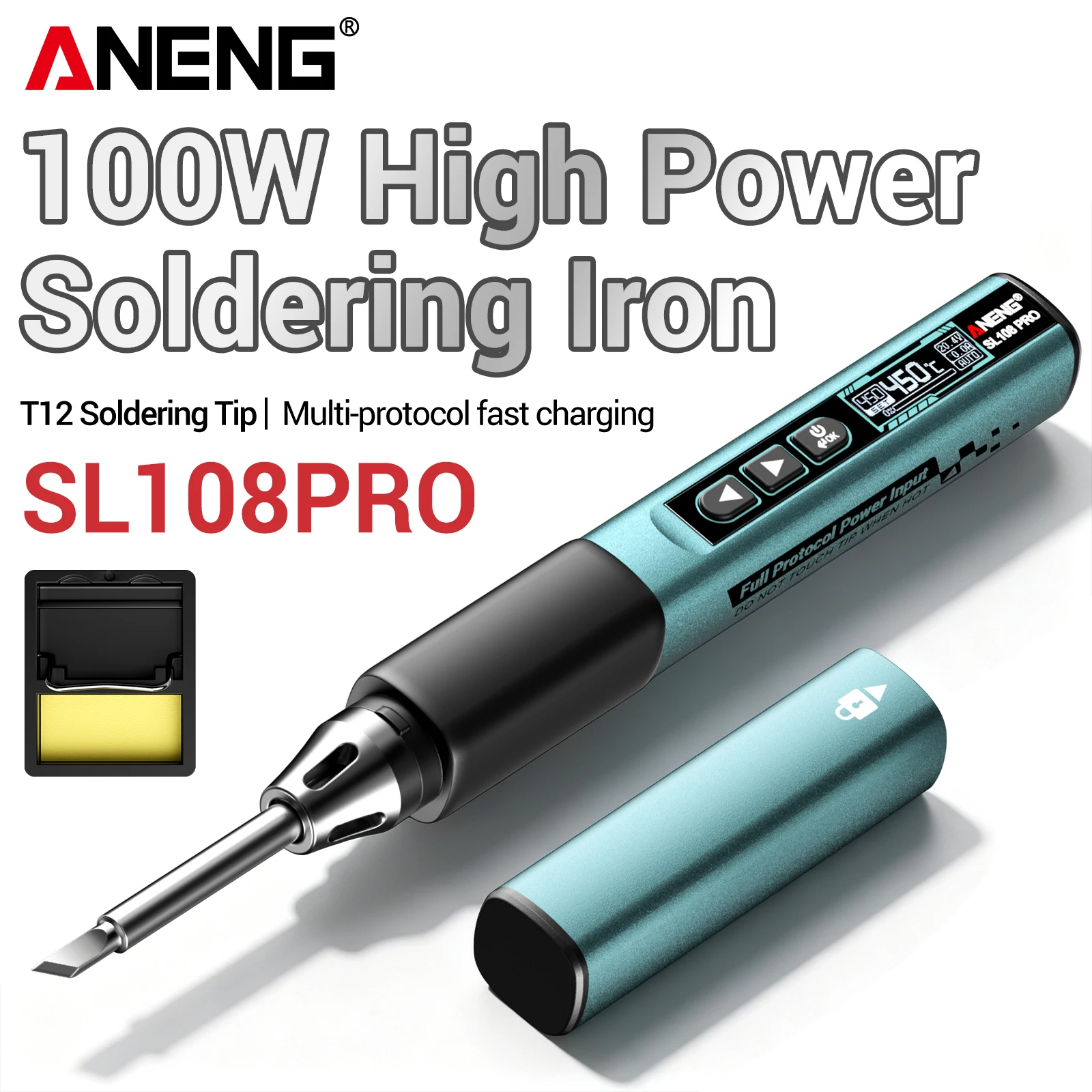 ANENG SL108 PRO Digital Soldering Iron 9V to 28V Working Voltage OLED Display ℃/℉ Unit Auto Wake-up Lightweight Welding DIY Tool