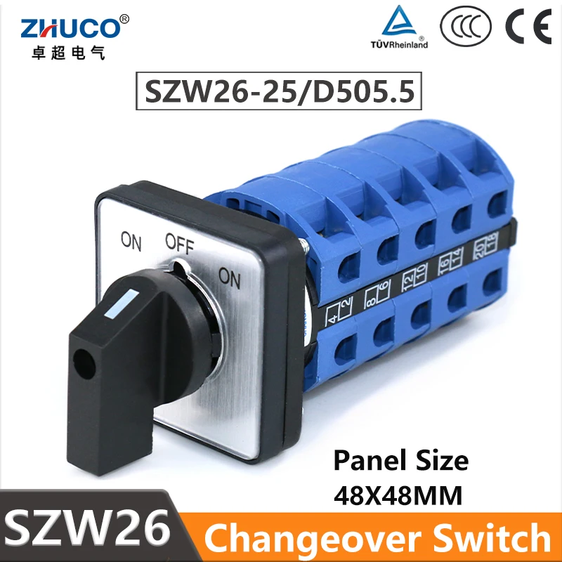 ZHUCO SZW26/LW26-25/D505.5 5NO5NC 5 Poles ON OFF ON 20 Screws 660V 25A External Changeover Rotary Switch Knob Controller