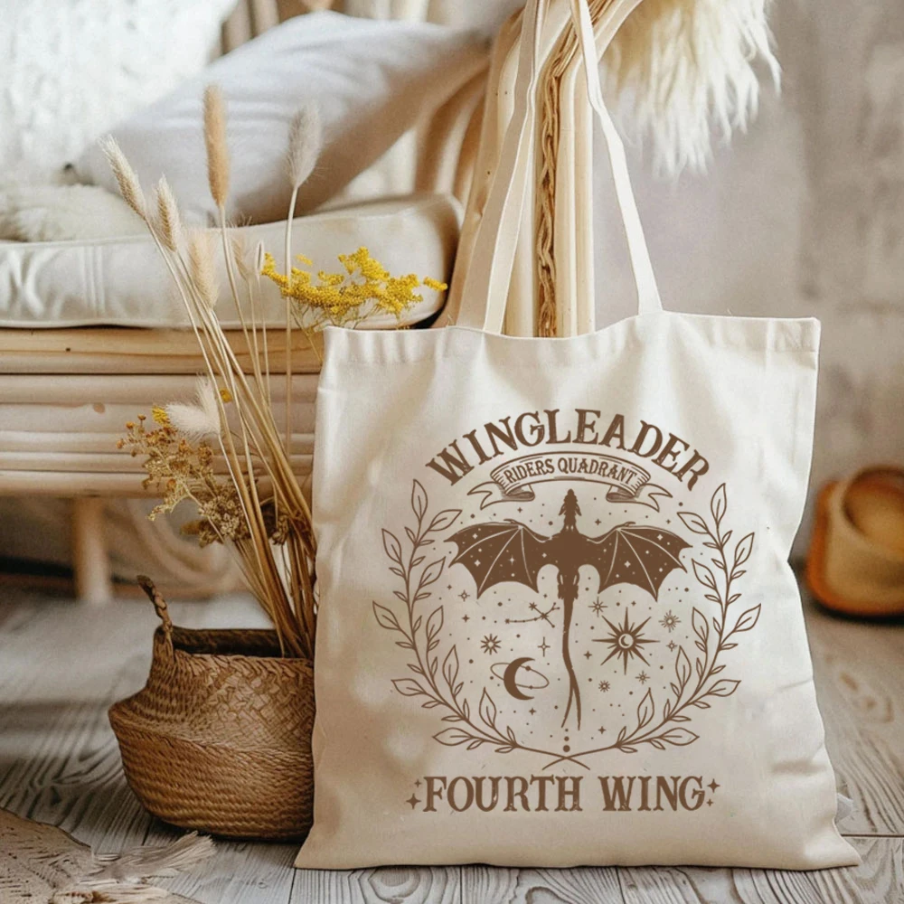 Fantasy Book Fourth Wing Tote Bags Riders Quadrant Basgiath War College Ladies Shopping HandBag Vintage Dragon Rider Book Lovers