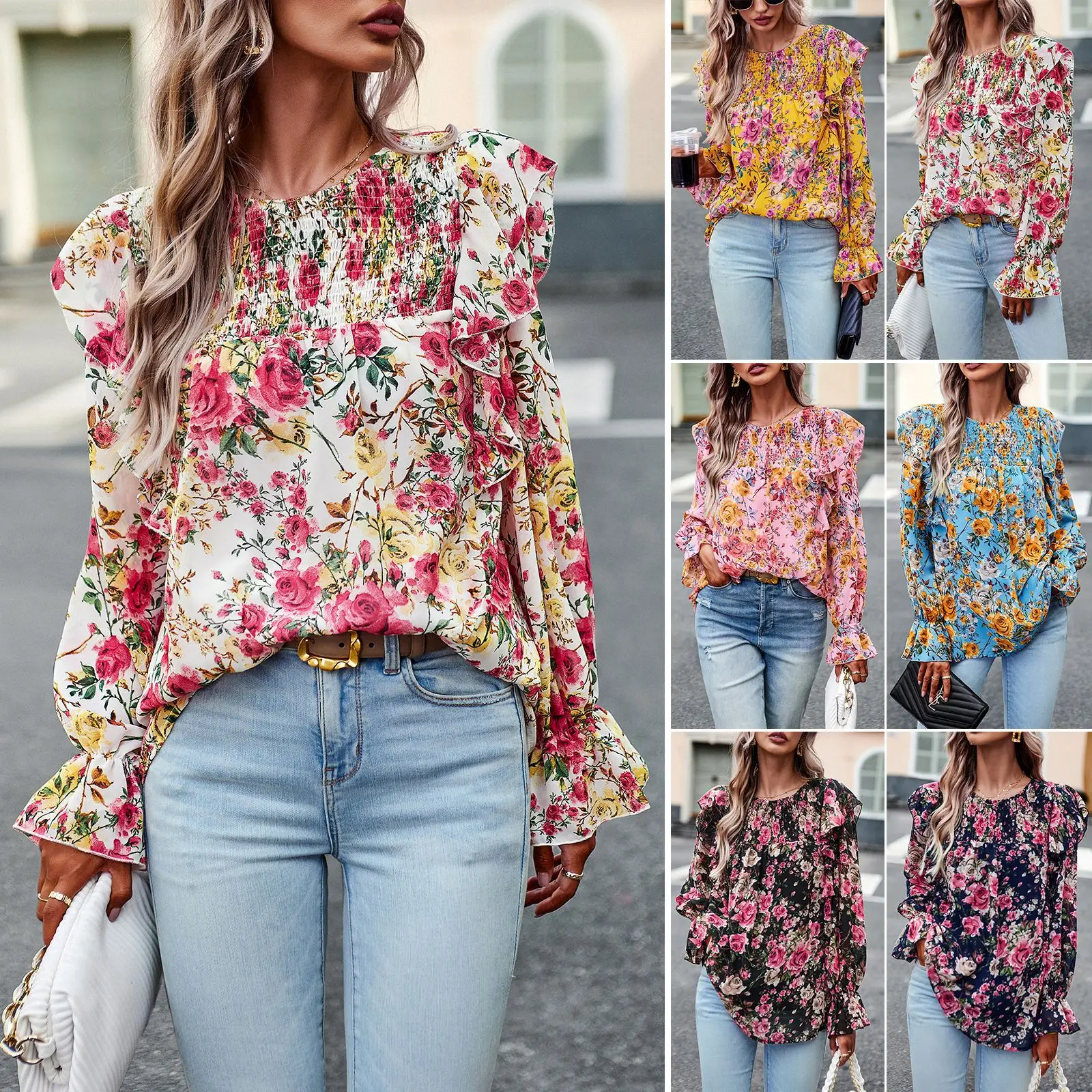 

Printed Shirt Women's Autumn/winter Patchwork Women Temperament Commuting Long Sleeved Shirts & Blouses Blusa Feminina Camisas