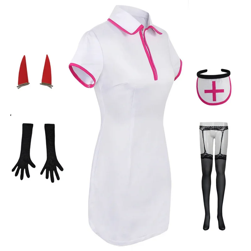 ชุดยูนิฟอร์มสวมศีรษะสีขาวสำหรับผู้หญิงชุดยูนิฟอร์มพยาบาลชุดคอสเพลย์ผู้หญิงเลื่อยยนต์
