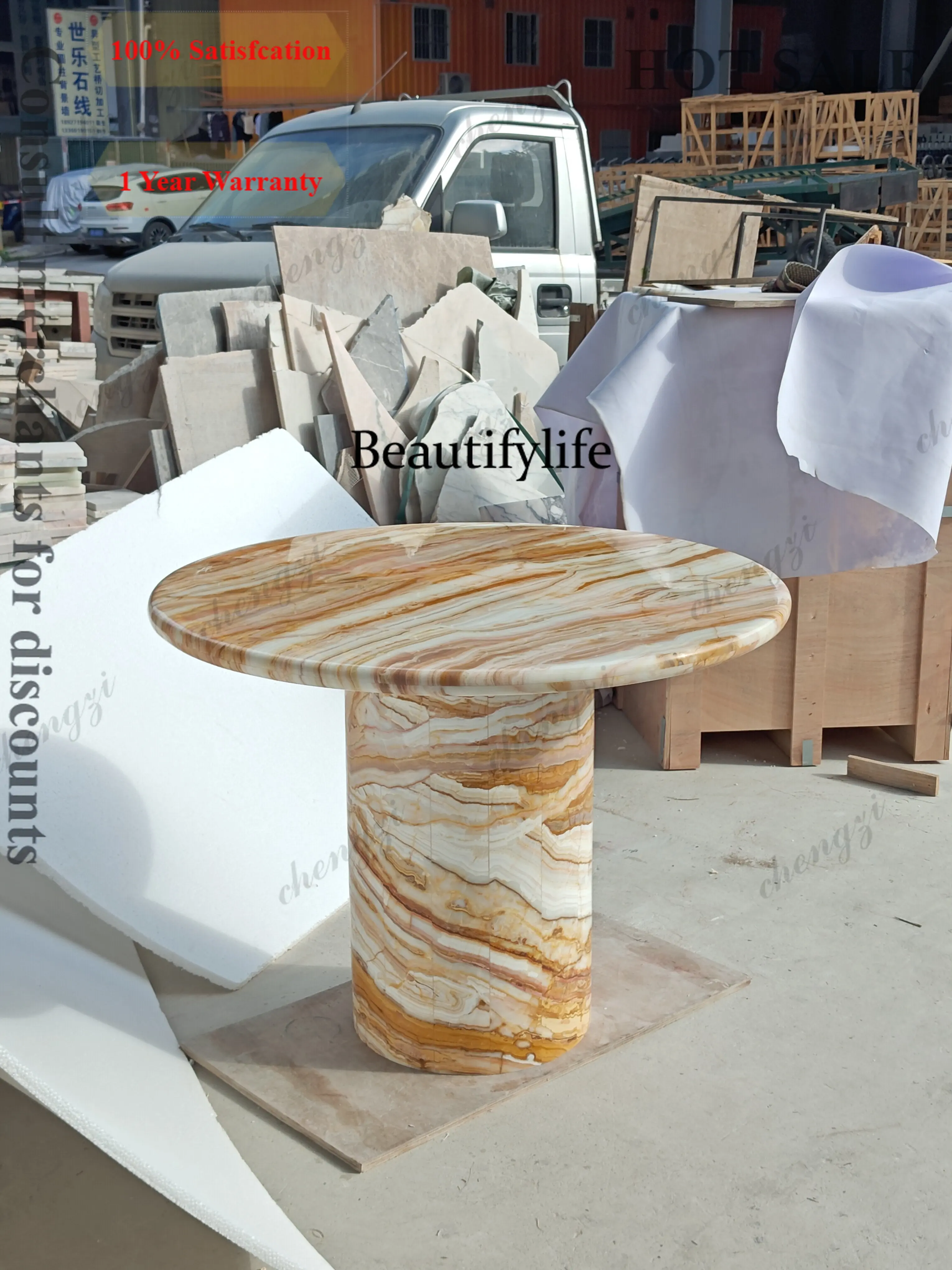c139 Natural, oil painting marble designer brand villa restaurant round art dining table customization