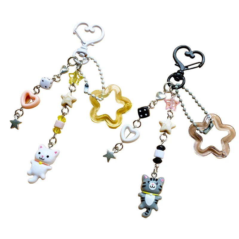 Y2k Aesthetic Phone Lanyard Keychain Fashion Cartoon Cat Keyring Sweet Girls Bag Pendant Decoration Backpack Ornament