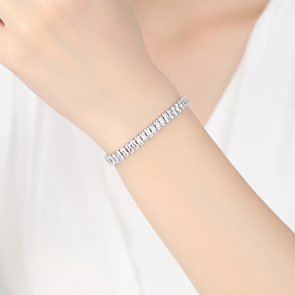 Buyee 925 Sterling Silver Female Bracelet for Women White Crystal Fashion Wedding Fine Jewelry Bracelets Gift