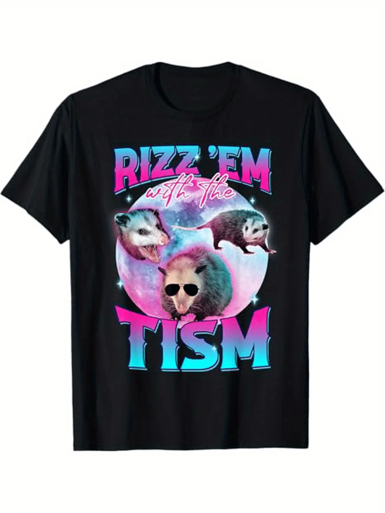 Autism Funny Rizz Em with The Tism Meme Autistic Opossum T-Shirt, 100% Cotton, Gift for Men Women Friends Family Black, seasonal casual and trendy men