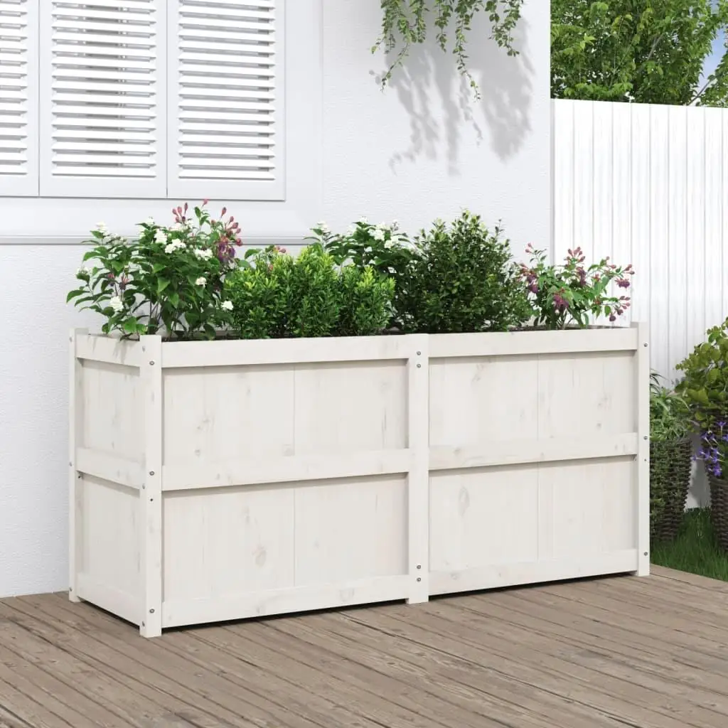 White Solid Pine Garden Planter 59.1x19.7x27.6 Inches - Durable Outdoor Flower Pot