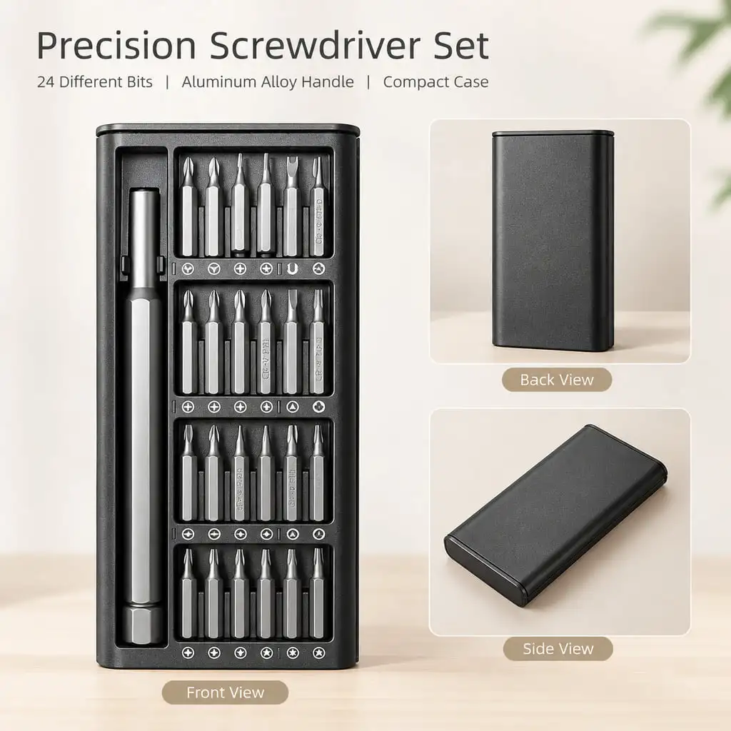 Precision Screwdriver Set with 24 Magnetic Bits and Aluminum Handle for Phone Laptop Watch Glasses and Home Repair
