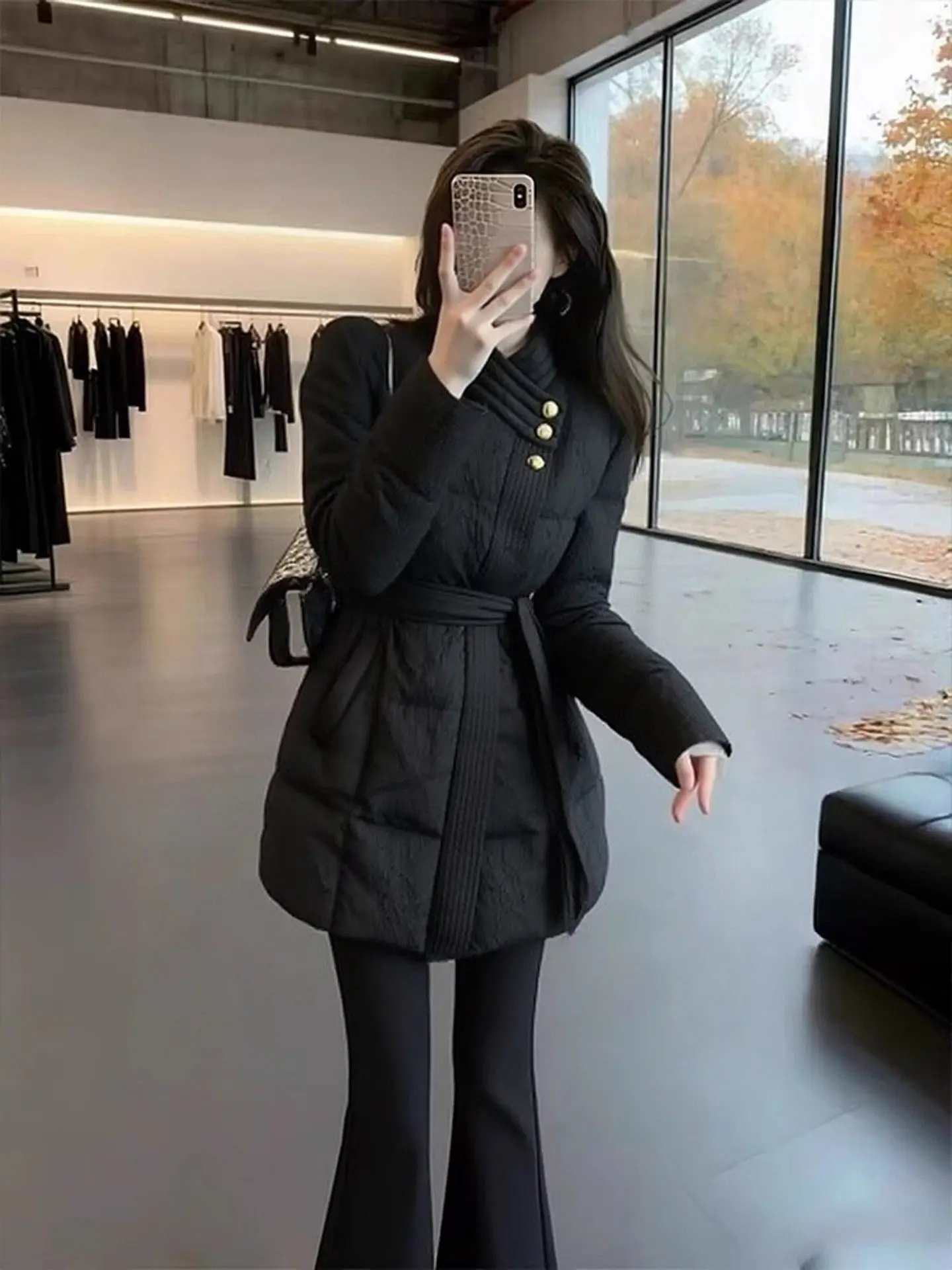 

Slimming Effect Bla Mid-Length Cotton Jaet Women's Winter Faionable Warm Outerwear Korean Sle Loose Knitted Coat