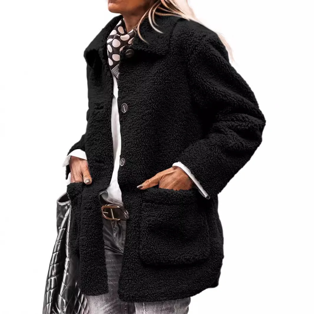 European and American 2024 Winter Button Casual Plush Coat Shows Thin  Temperament Commuter  Japanese and Korean Leisure Comfort