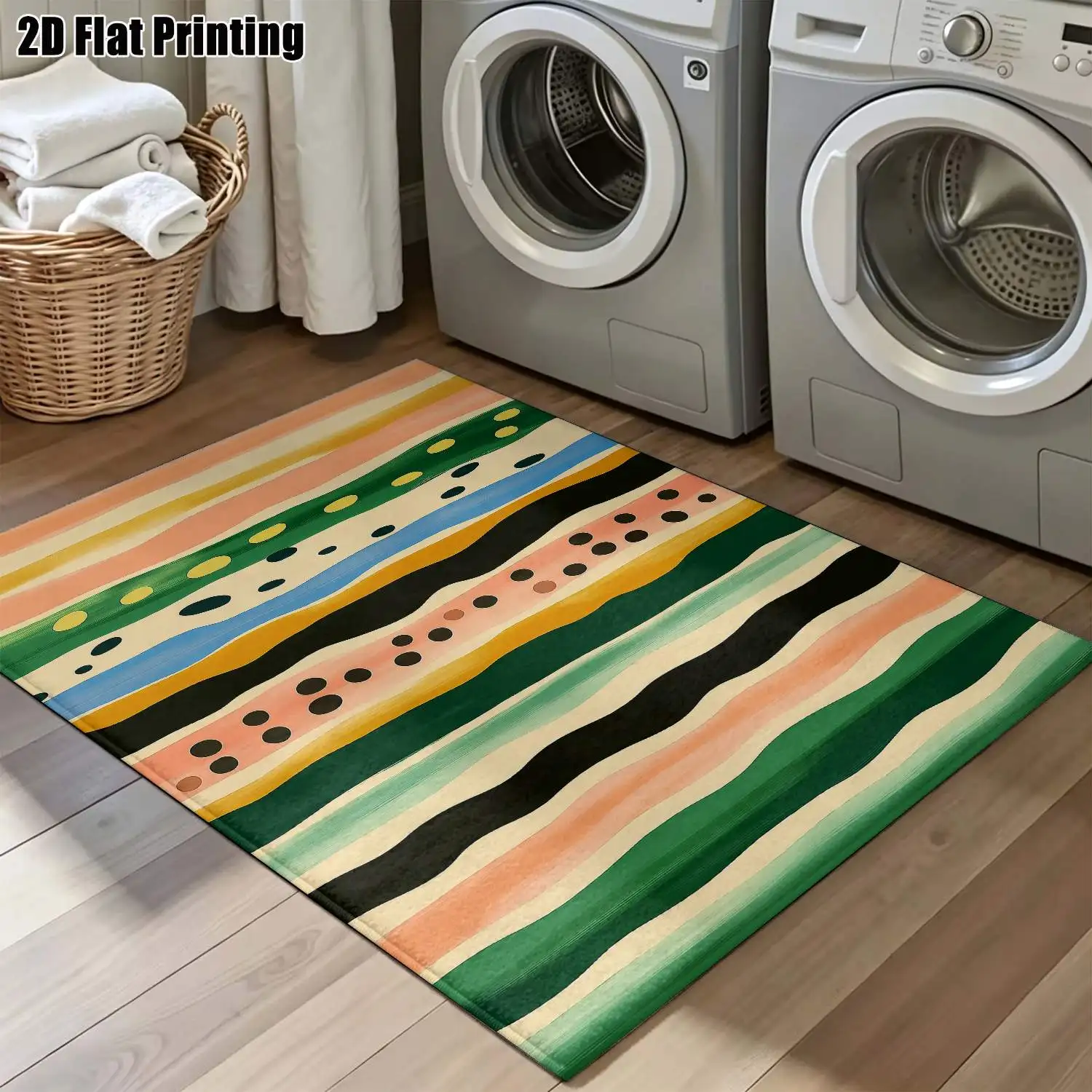 1Pc 2D Printed Nordic/Instagram-Style Colorful Stripe Polka Dot Geometric Modern Minimalist Carpet, Home Decor, Multi-Size, Machine Washable, Suitable for Entrance, Dining Room, Foyer, Bedroom, Living Room