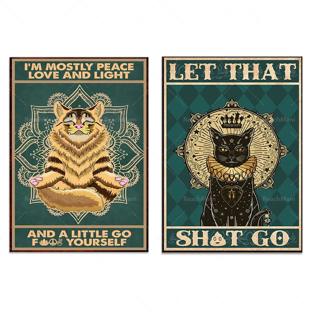 Cat poster-I mainly focus on peace, bathroom decoration, meditation, yoga art, Zen, yoga prints, black cat art prints, cat yoga