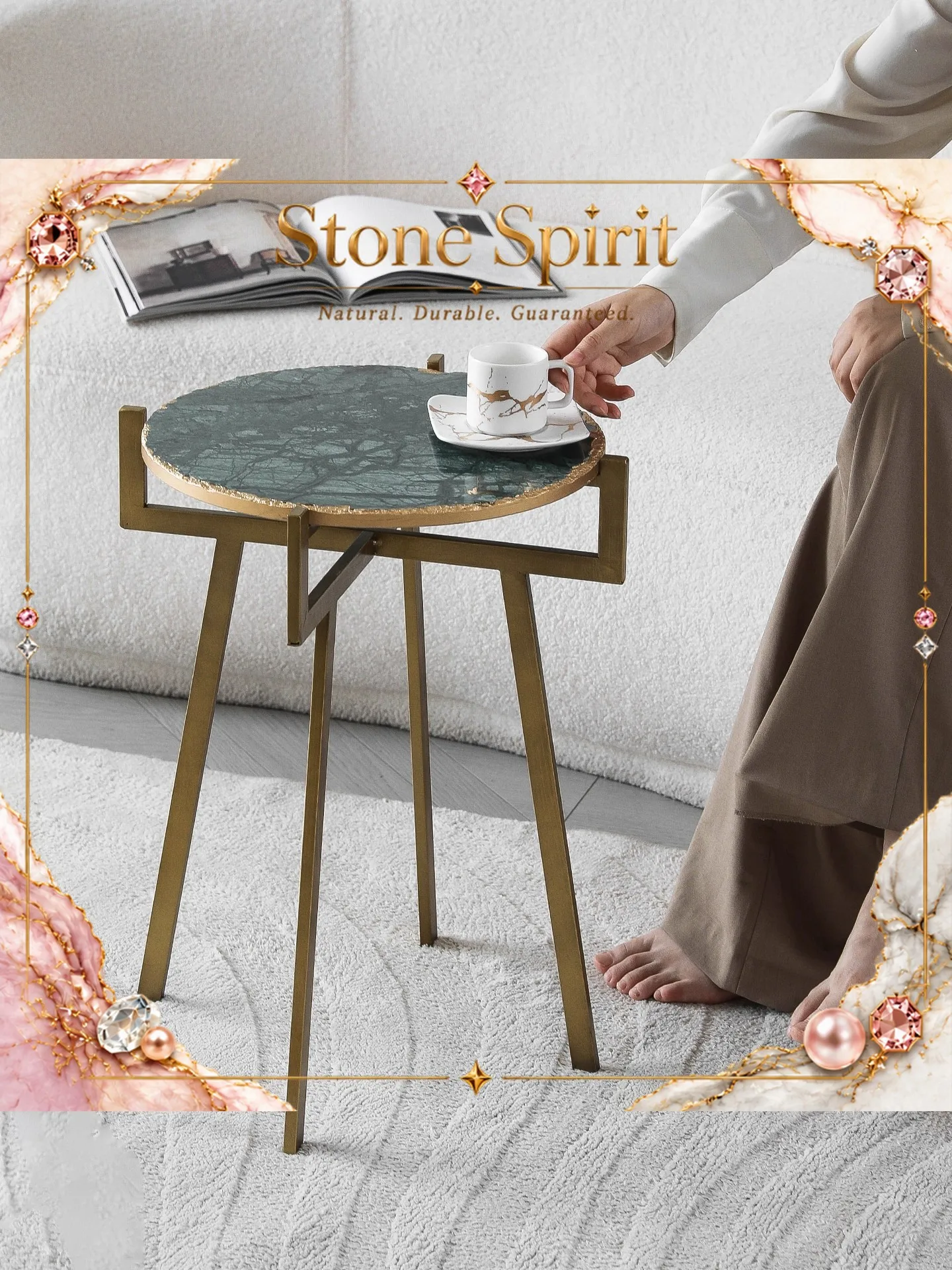 Light luxury Modern Natural Marble Living Room Small Tea Table Advanced Creativity Design Metal Artistic Sense Small Side Table