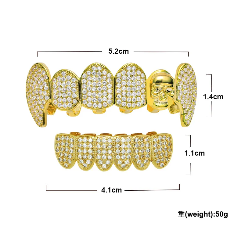 Hiphop Tanden Grillz Schedel Vorm Vergulde Tandheelkundige Grills Rock Tand Grillz Caps Crystal Tanden Caps Halloween Vampier Tand