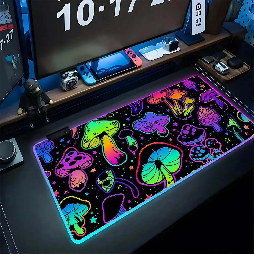 

Psychedelic Mushrooms Mouse Keyboard Pad Gaming Rgb Mousepad Backlit Keyboard Gamer Girl Xxl Laptop Mat Table Pads Deskpad