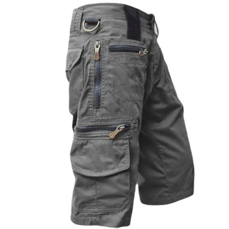 Workwear Shorts Men\'s Multiple Pockets Medium Shorts Summer Thin Loose Cropped Pants