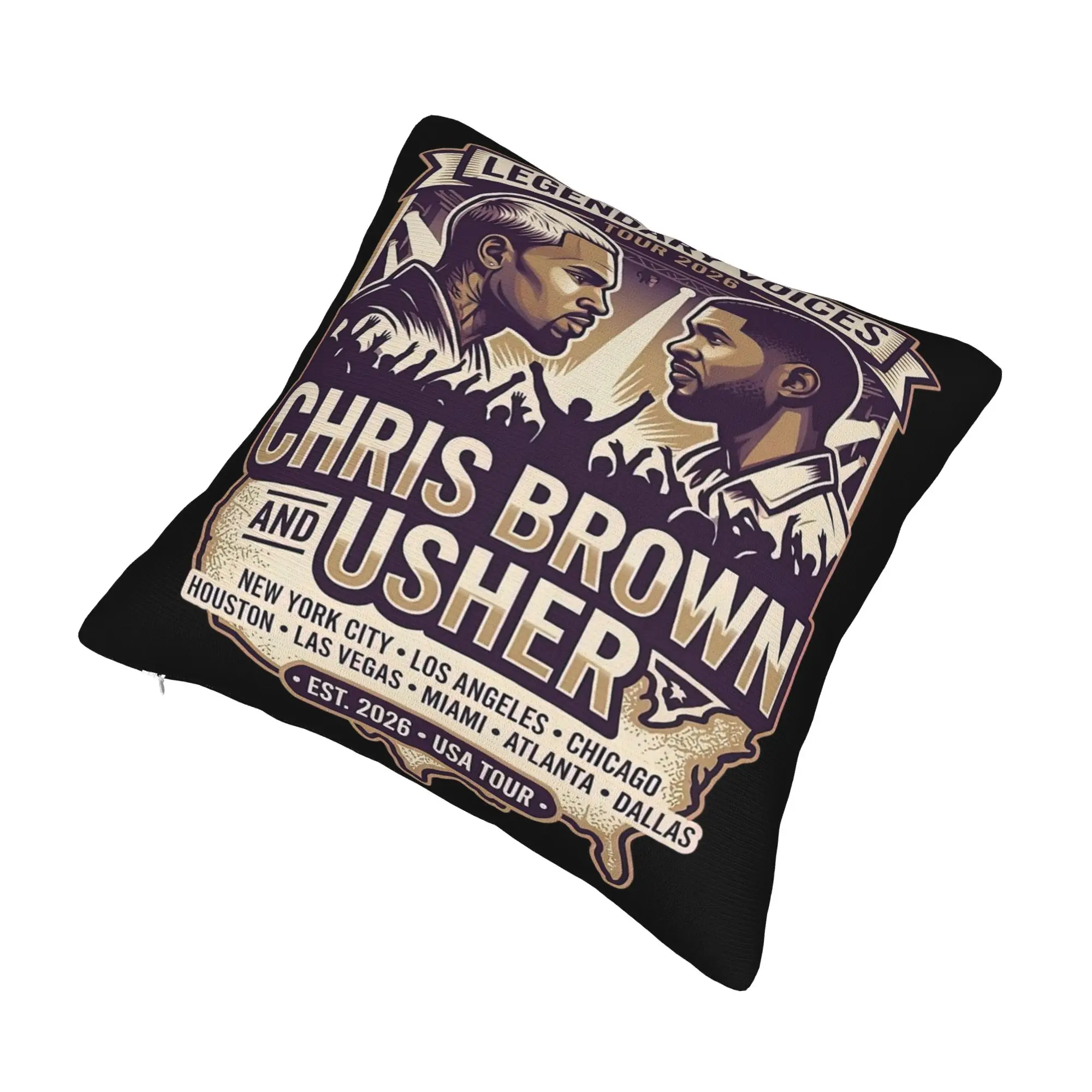 Decorative Pillowcases Chris Brown Usher R&B Tour 2026 Merch Home  Pillow Case Cover Square Style Multi Size