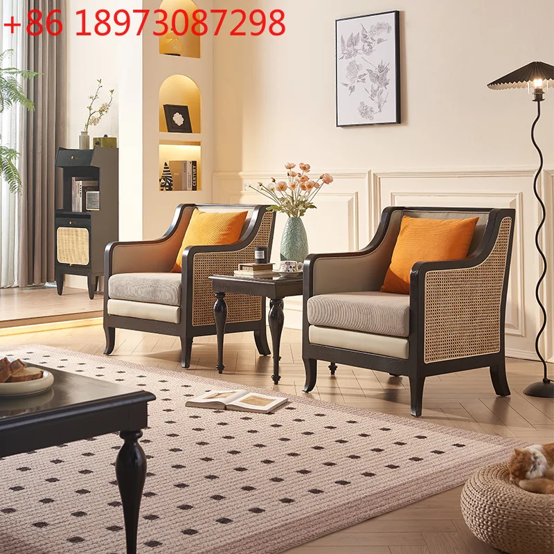 غرفة معيشة جديدة على الطراز الصيني، كرسي أريكة منزلي، طاولة خشبية وكرسي، سرير من الخيزران والإفطار، كرسي من الخيزران فردي