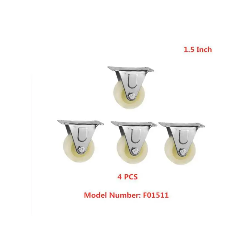 

(4 Packs) Casters 1.5 Inch Fat Directional Height 50mm Thickened White PP Fixed Pulley Resistant Nylon Furniture Wheel