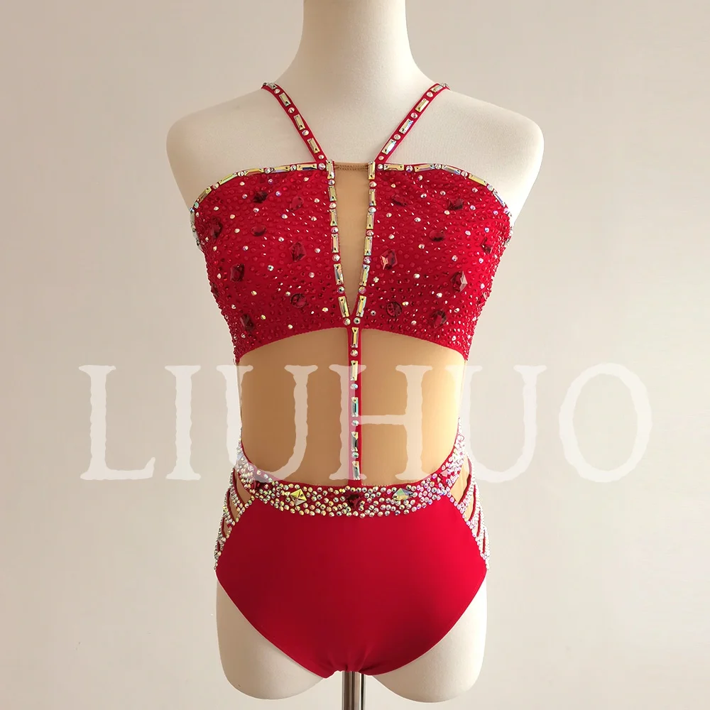 LIUHUO Red Lyrical Dancing Dress for Performance Pole Costume Factory Customize JC399