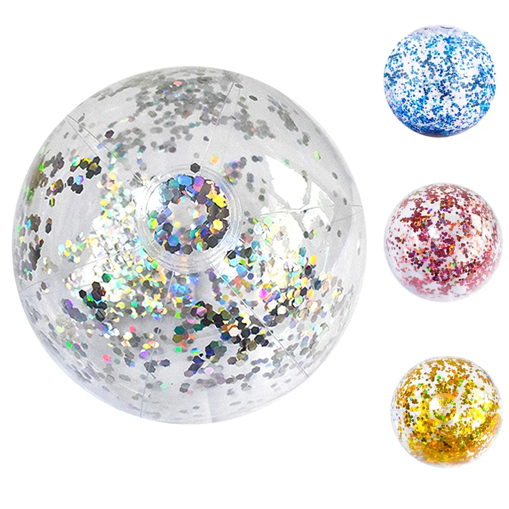 40/60cm Inflatable Glitter Beach Ball Summer Water Ball Sequin Beach Balls for Summer Swimming Pool Party Toys for Kids Adult