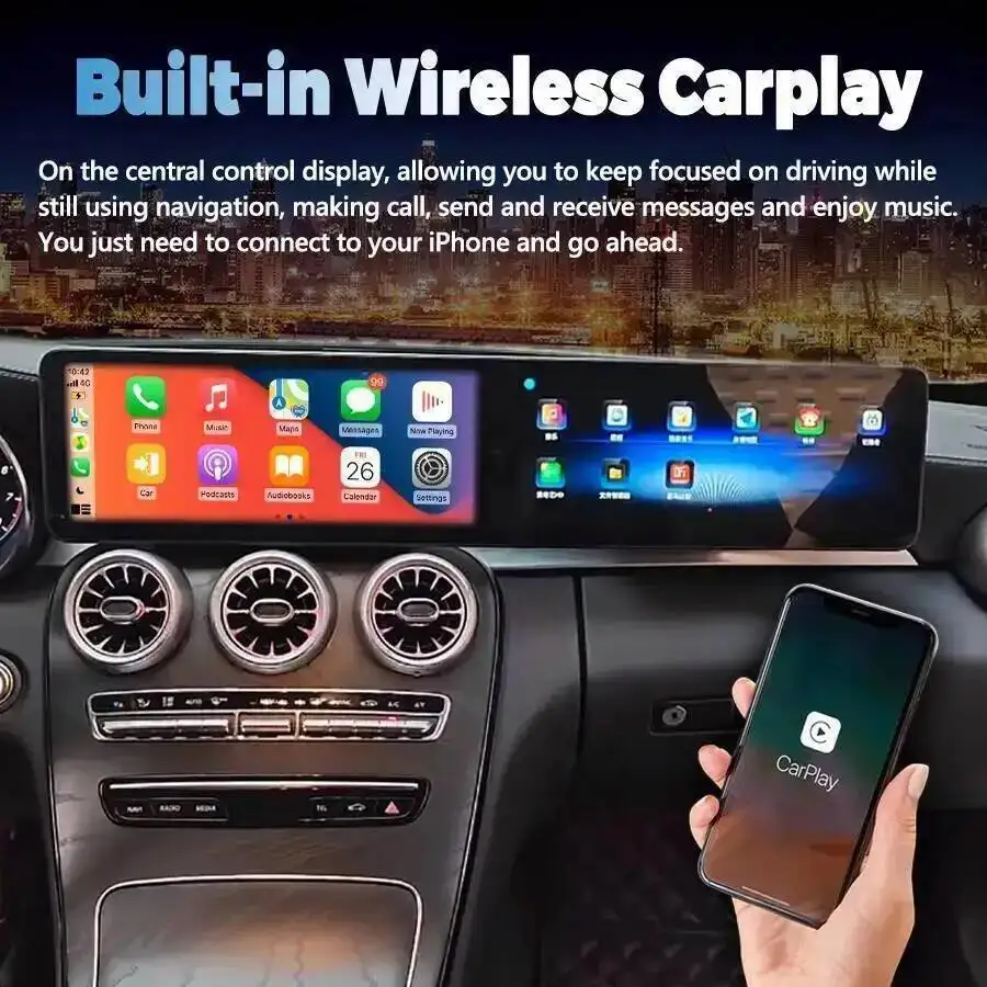 S Dual Touch Screen For Benz C GLC 2016-2022 Stereo GPS Navigation Car Radio Carplay Android Auto Media Video Player Head Unit