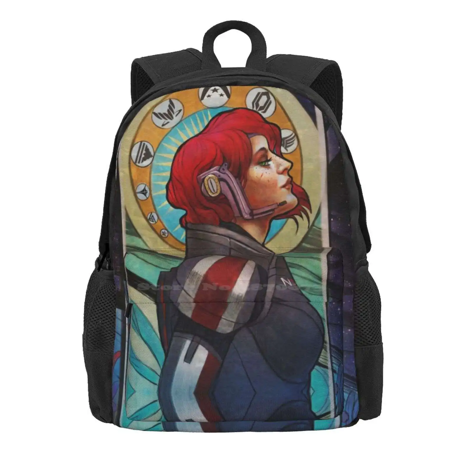 Legends Never Die Hot Sale Schoolbag Backpack Fashion Bags Shepard Femshep Commander N7 Space Mass Effect Stars Galaxy Spectre