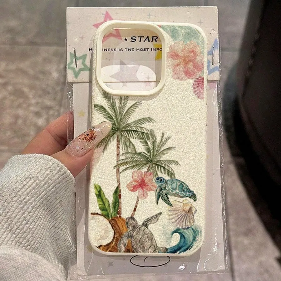 Tropical Beach Coconut Tree Sea Turtle Fig Pattern Phone Case For iPhone 17 16 15 14 13 12 11 Pro Max XS X XR 16 Plus 17E Cover - view 3