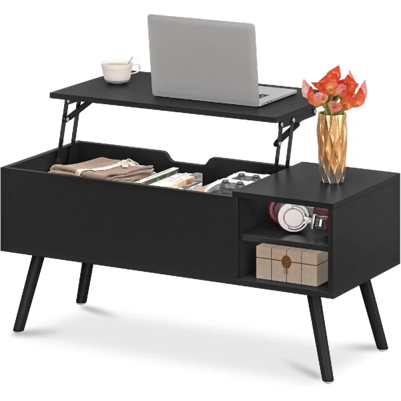 

Black Coffee Table Lift Top - Wood with Hidden Compartment Storage - 40" Up for Living Room