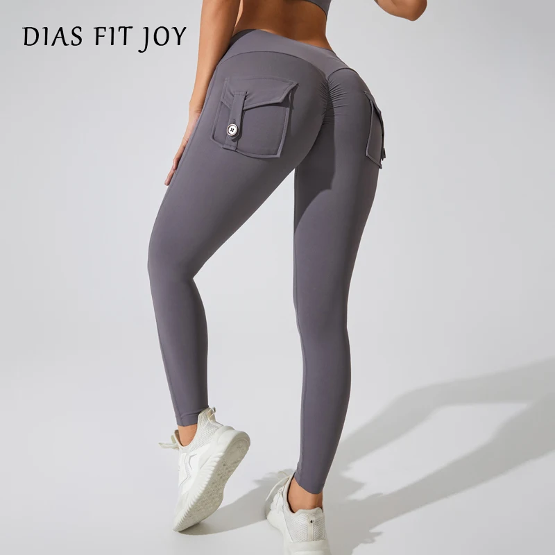 Pantalones de yoga DIAS FIT JOY de nailon con bolsillo en los glúteos, pantalones ajustados deportivos para mujer, pantalones de fitness que levantan la cadera, transpirables, sin línea T.