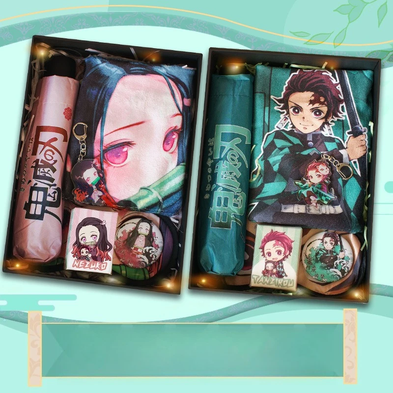 

Аниме Demon Slayer периферийные подарки коробка зонтик полотенце ткань висит картина поздравительная открытка маска для глаз значок брелок