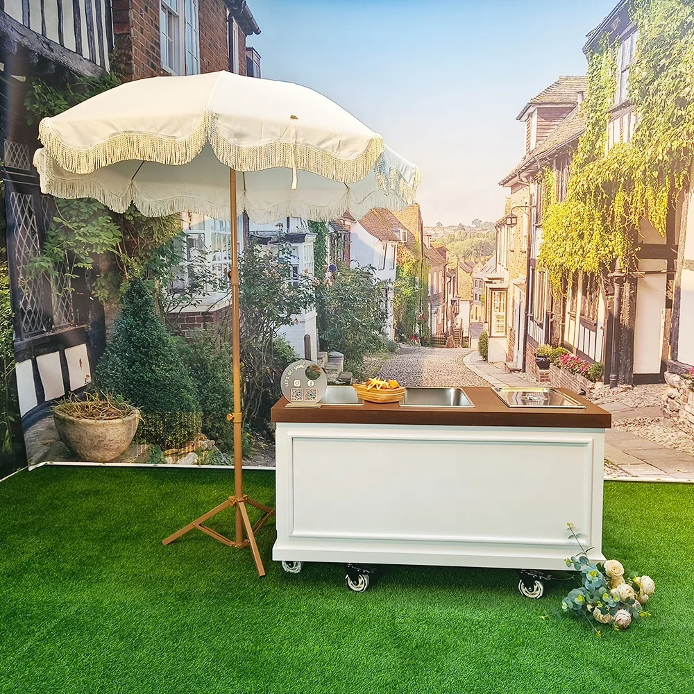 

lo-Custom Candy Cart Wooden Mobile Street Vendor Mobile Foldable Food Cart for Fast Food & Snack*