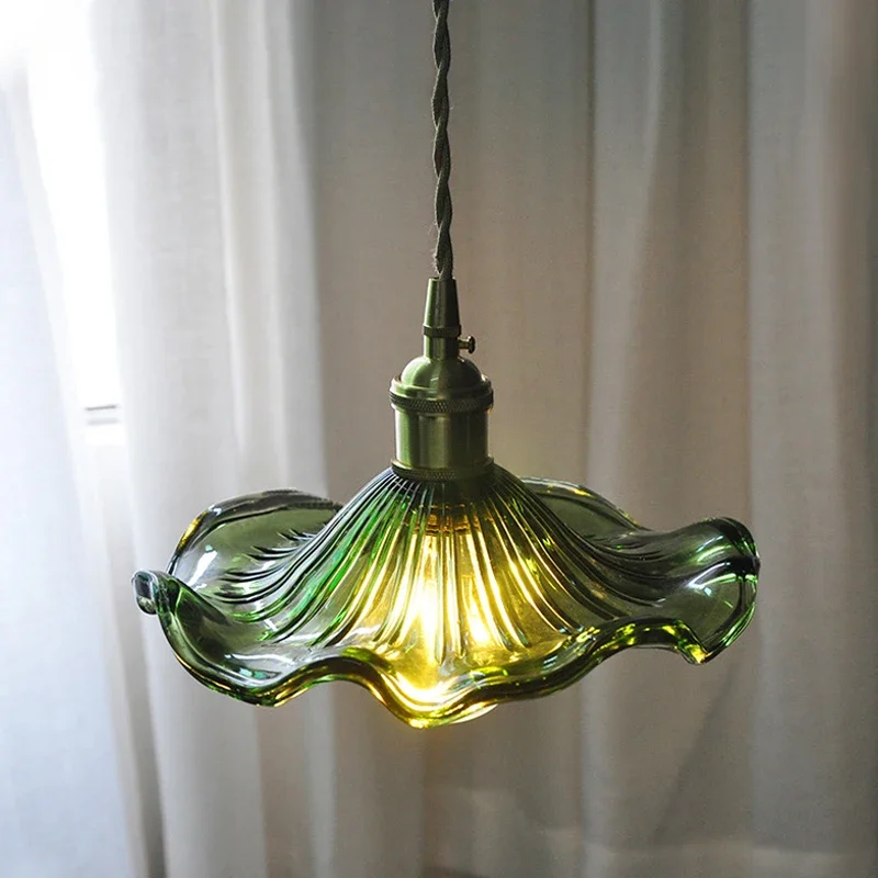 

Simple Lotus Modern Leaf Pendant Lights for Bedroom Dining Room Kitchen Nordic Led Glass Pendant Lamp Green Brown/ Clear Glass