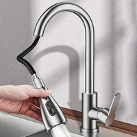 Kitchen Faucet with Pull Down Sprayer Head 360 Rotation Hot and Cold Water Silver Black Pull-out Kitchen Sink Faucet Single Hole