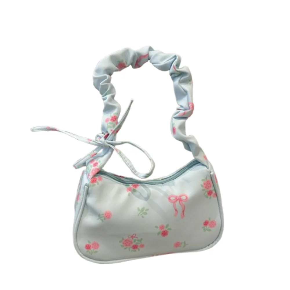 

Simple Ruched Flower Pleated Underarm Bag Sweet Handle Nylon Handbag Portable Trendy Floral Shoulder Bag Girls