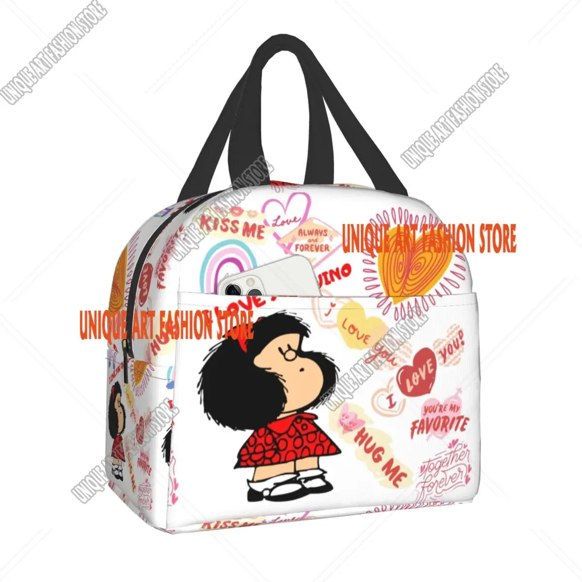 Mafalda Quino Comics Thermal Insulated Lunch Bag Resuable Lunch Box for Women Kids Outdoor Camping Travel Food Storage Bags