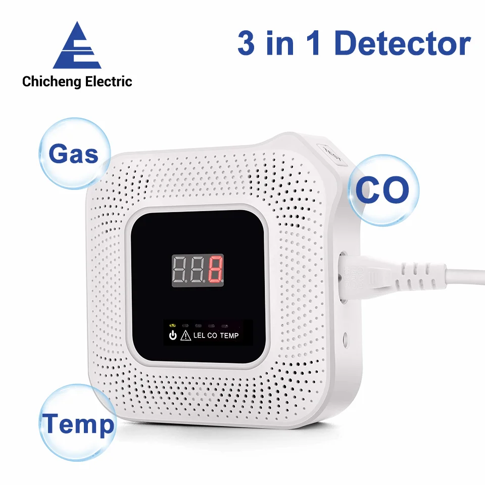 

3 In 1 Gas Detector and Carbon Monoxide Detector Temperature Detection Smart Voice Alert For Home Natural Gas Leak LPG CH4 CO
