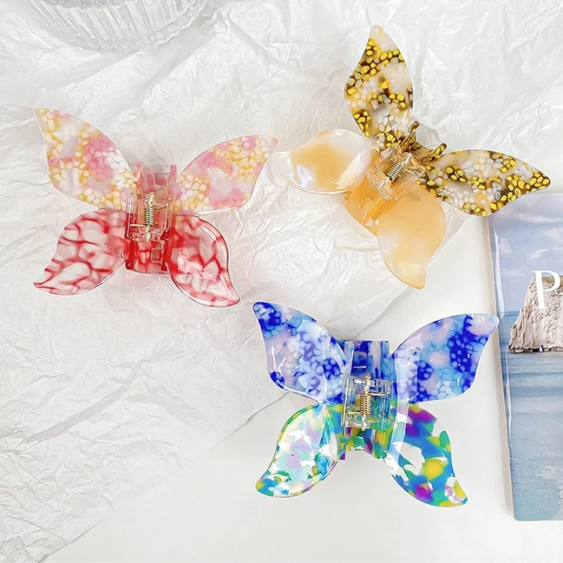 

DS NEW Sweet Colored Butterfly Hair Claw Eco-friendly Acetate Claw Clips Large Crab Hair Clips Hair Accessories for Women Girls