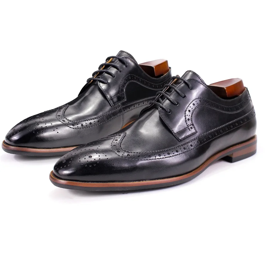 Men's Formal Leather Shoes Pointed Toe Strap Block Leather Shoes Comfortable Manual Men's Shoes Office Wedding Men's Dress Shoes