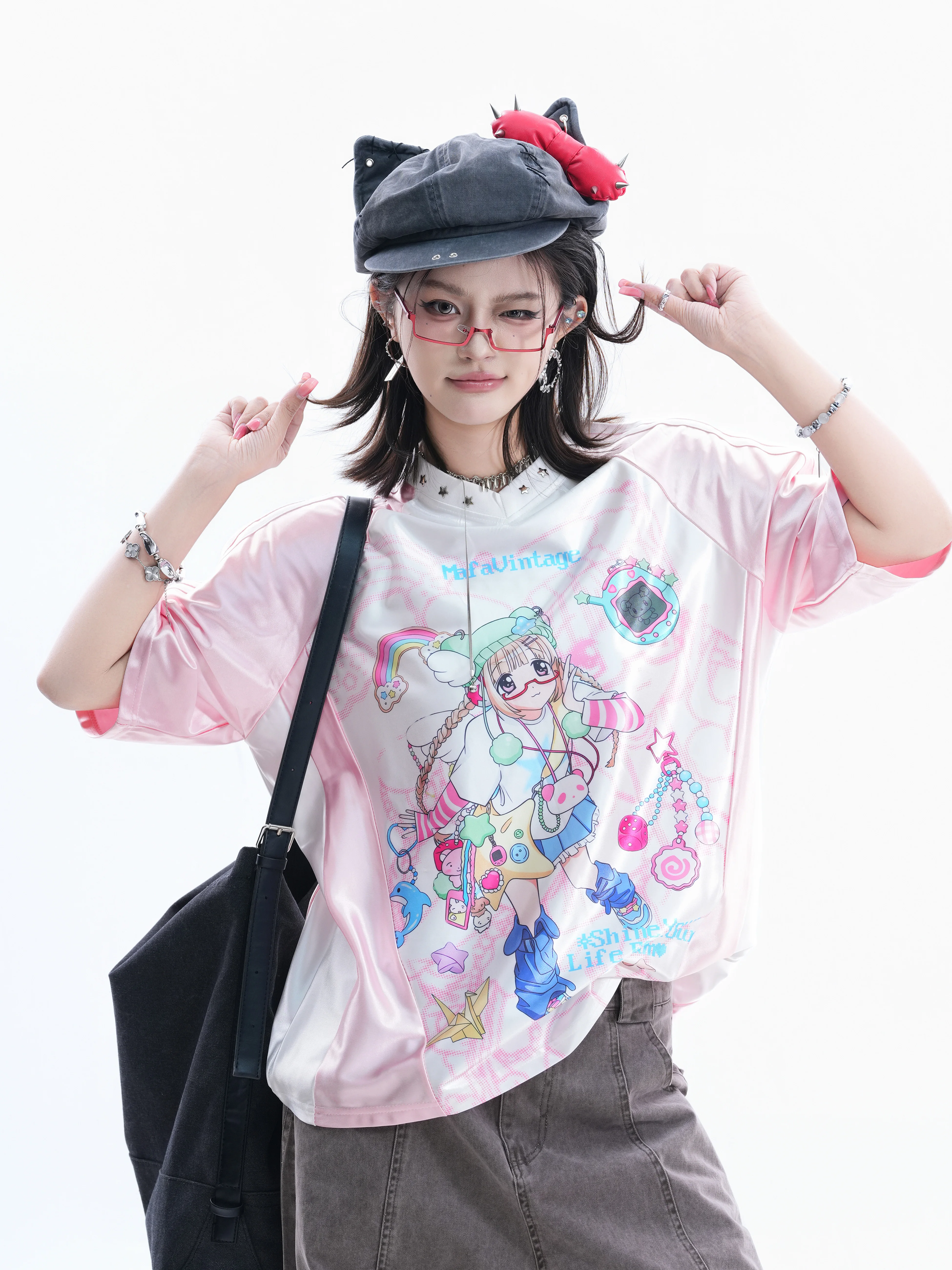 

Sweet And Cool Rivet Culture Short Sleeve V-Neck T-Shirt Women's Casual Style Cotton Polyester Blend Comfortable Breathable