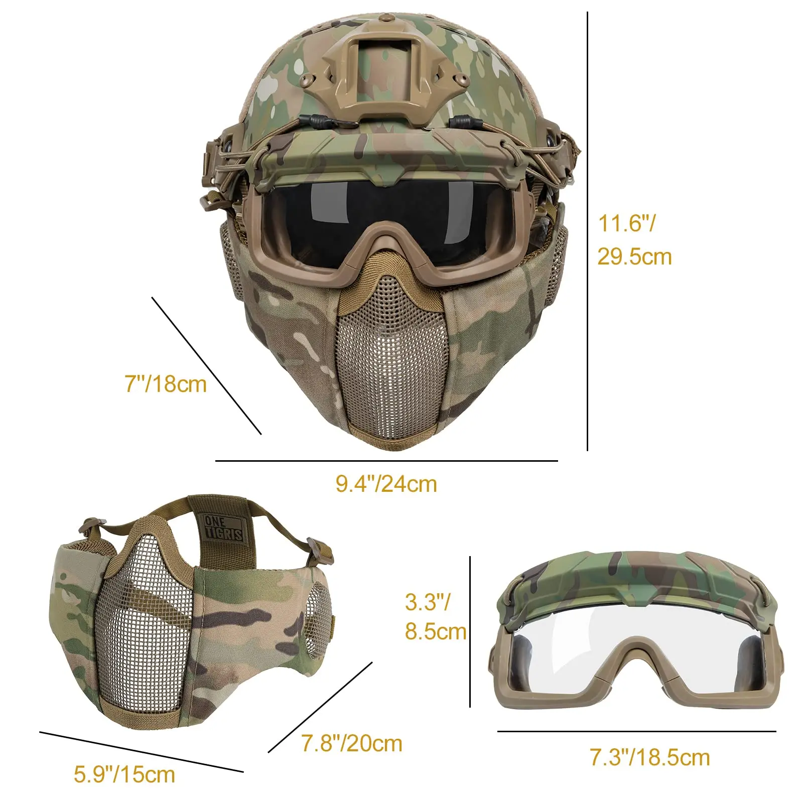 Casco táctico Airsoft rápido de cara completa con máscara y gafas - imagen 5