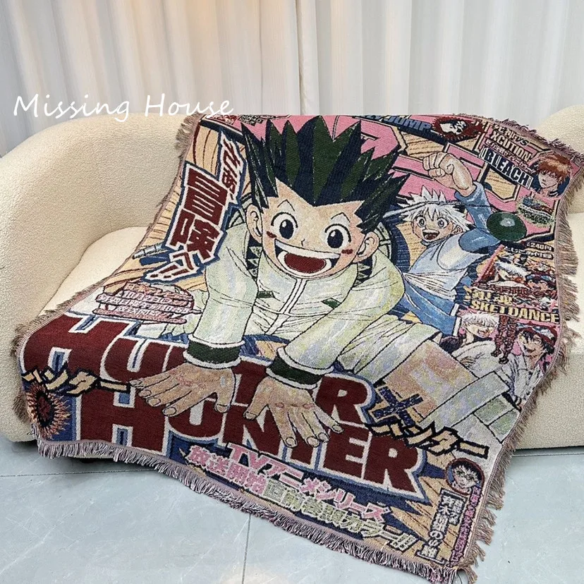 

Anime Hunt Throw Woven Rug Blanket Tapestry Bedspread Outdoor Camp Beach Towels Sofa Chair Cover Mat Rug Tassel