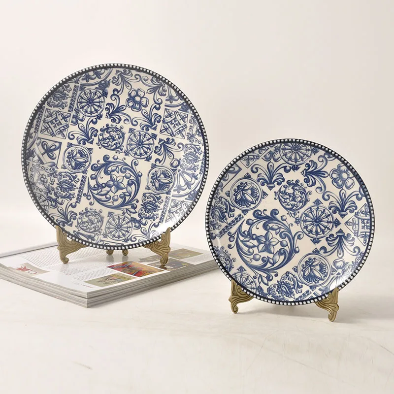 new-chinese-style-copper-bracket-blue-and-white-porcelain-disc-sitting-plate-foyertray-support-handicraft-display