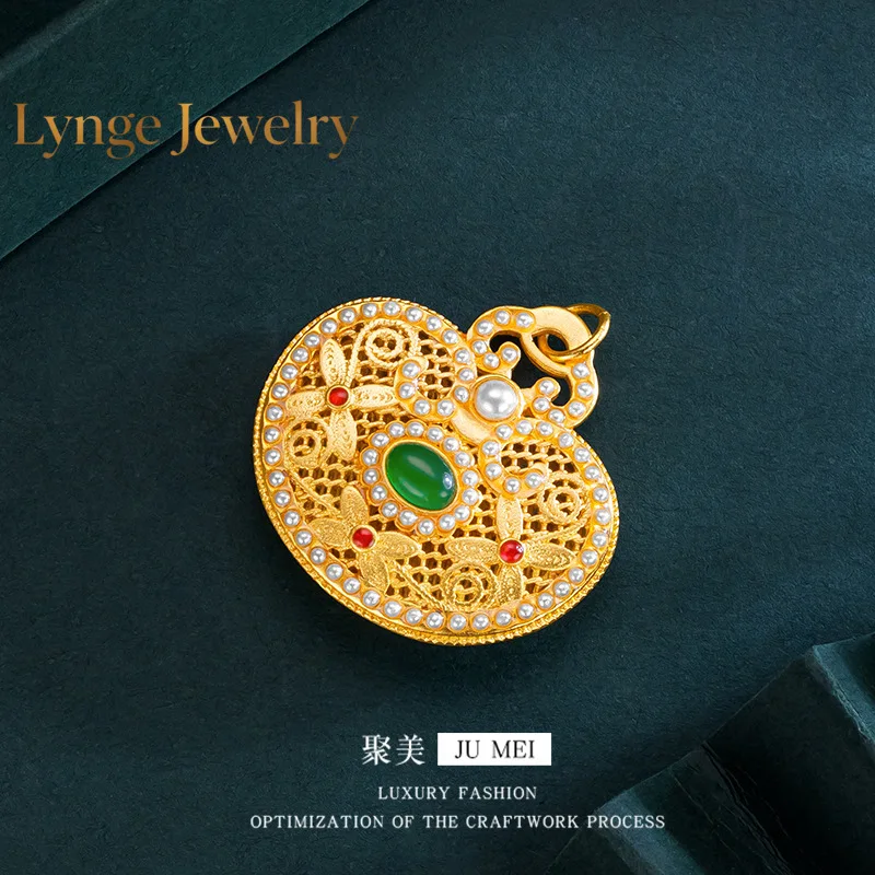 

Lynge Jewelry 24K Real Gold Silk Pearl Ruyi Lock 9999 Pendant Beizhu Pearl Girlfriend Birthday Gift Accessories Accessories Pend