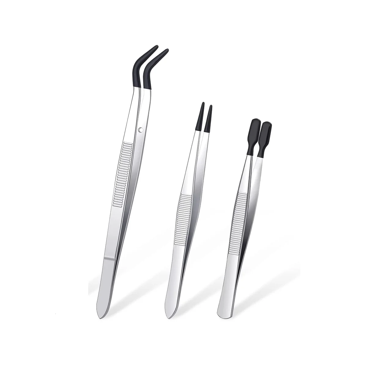 3 Pieces Tweezers with Rubber Tips Tweezers PVC Coated Tweezers Set, Rubber Straight and Flat Tip Tweezers Black