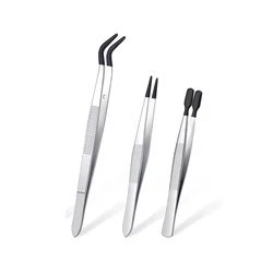 3 Pieces Tweezers with Rubber Tips Tweezers PVC Coated Tweezers Set, Rubber Straight and Flat Tip Tweezers Black