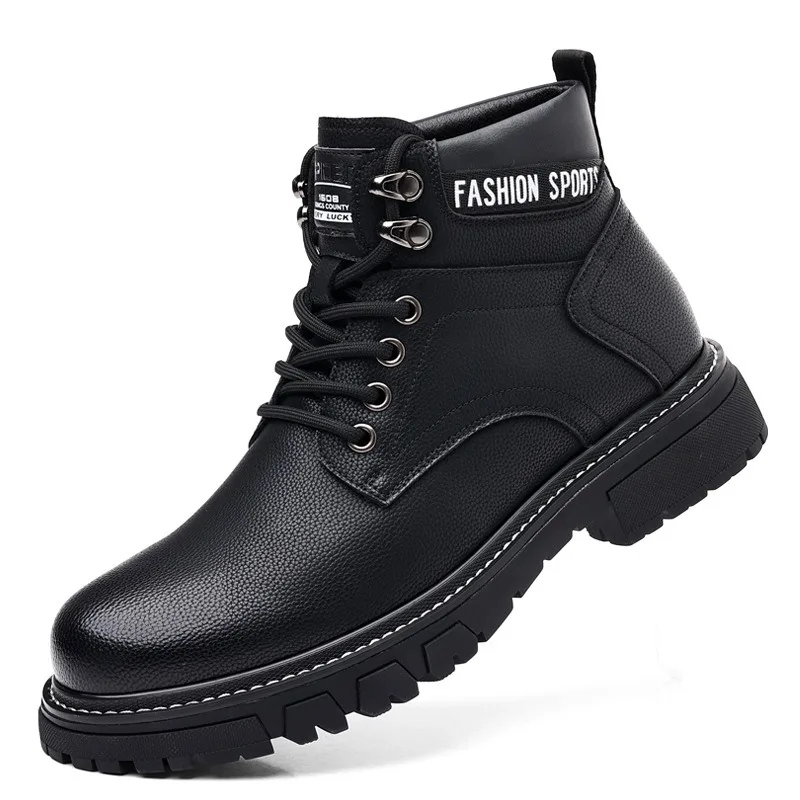 Retro Kuh Leder männer Plattform Stiefel Herbst Winter Weiche Sohle Casual Designer Männer Schuhe Mode Schwarz Stiefeletten Männer