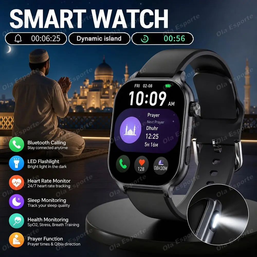 Outdoor-Sport-Taschenlampe Smartwatch 2026 Herzfrequenz-Messung Smart Island Schlafüberwachung Bluetooth-Anrufannahme Smartwatch HW12