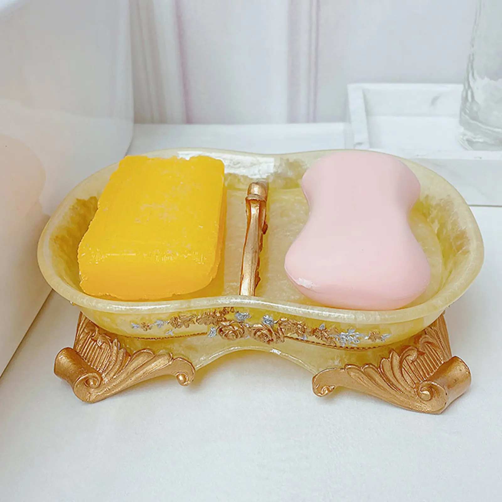 

Soap Holder European Style Vintage Soap Dish Draining Drying Box Floral Pattern Non Slip Decorative Bathroom Tray