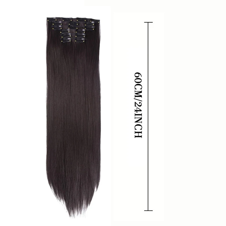 6pcs/set 16 Clip Length Straight Synthetic Wigs for Women Invisible Hair Extensions Hair Extensions Clip On Hair Topper Cosplay