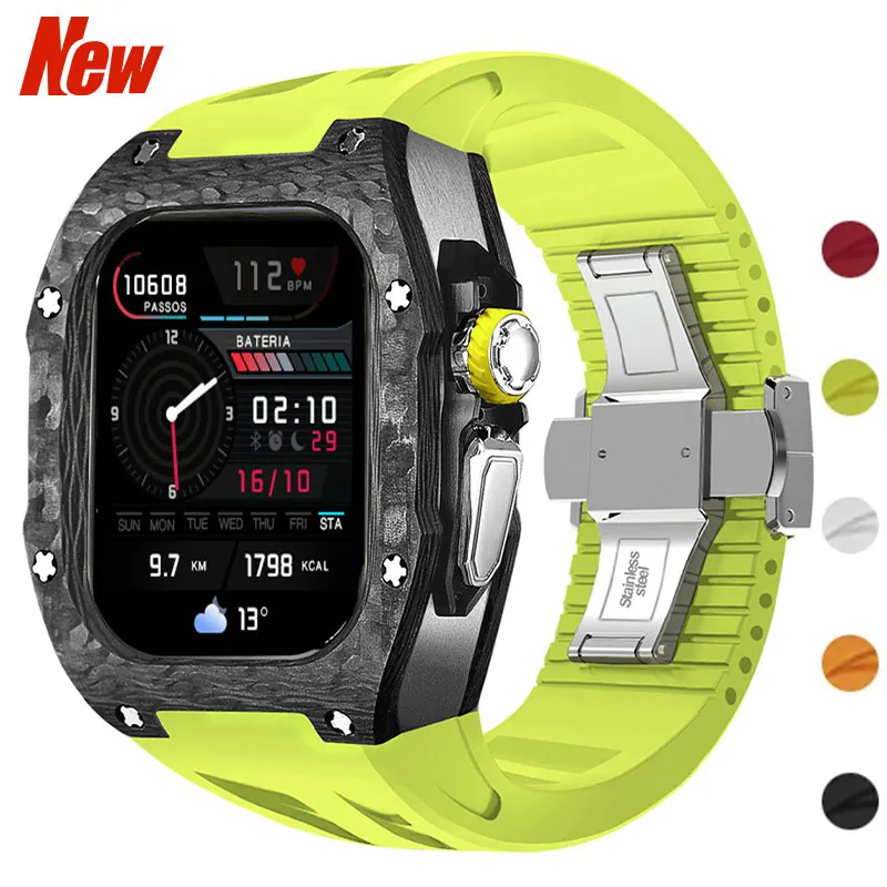 

Ремешок из фторкаучука, роскошный мод-комплект для Apple Watch Ultra 3 49 мм, комплект для модификации ремешка, корпус из углеродного волокна для iWatch Ultra 1 2 49 мм